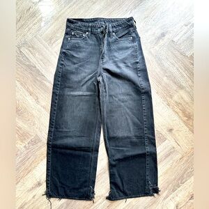 Black Distressed Wide-Leg Jeans